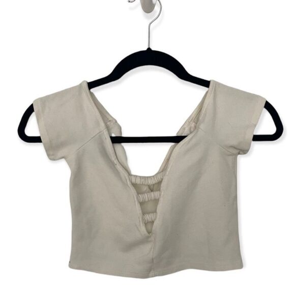 Forever 21 White V-Neck Lined Crop Top - Size M - Picture 3 of 4